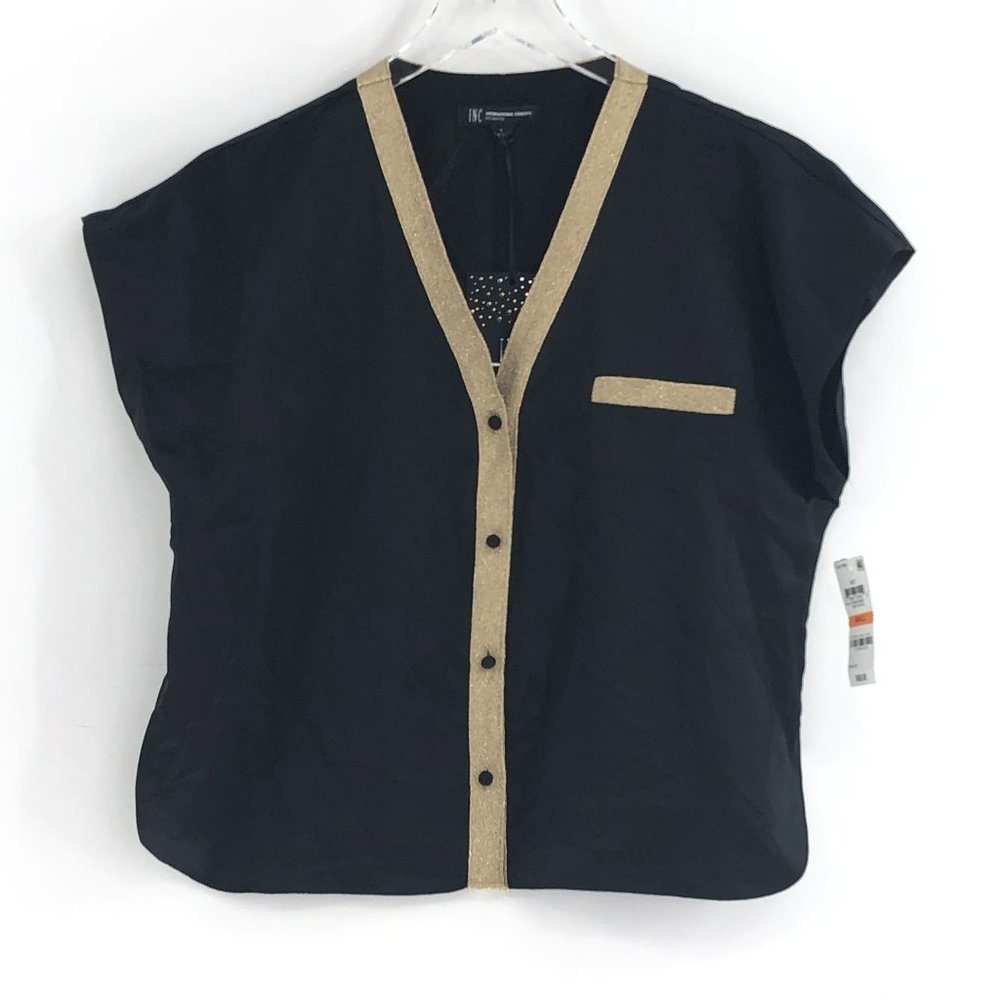 NWT INC Metallic Trim Pajama Top #AE15 - Picture 2 of 9